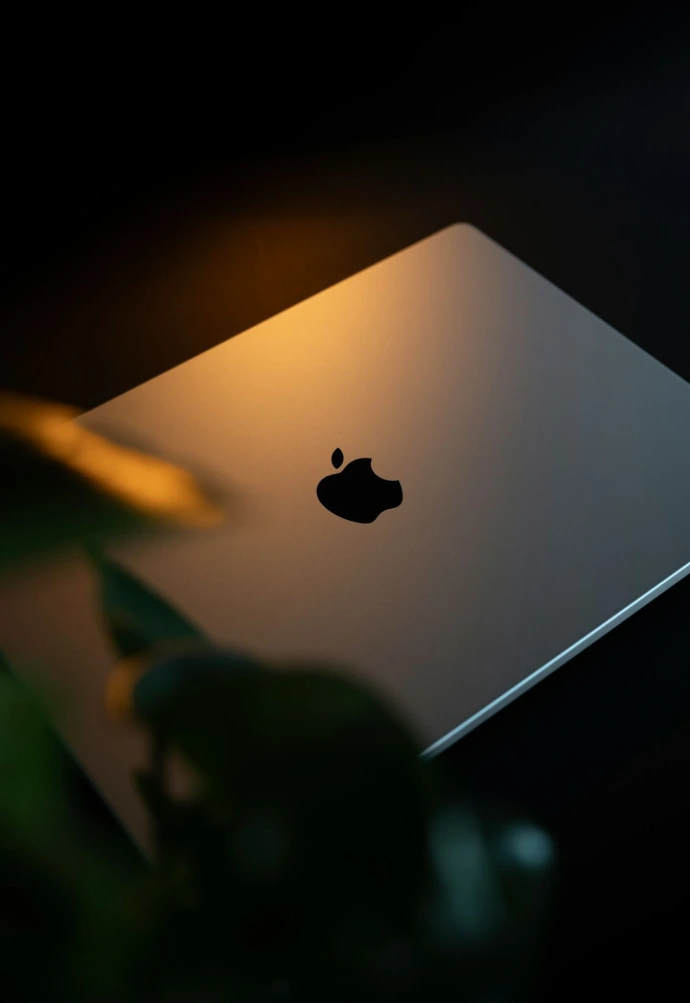 A close up of an apple laptop on a table